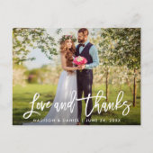 モダンBrush Script結婚の写真の愛感謝してい ポストカード (正面)