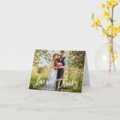 モダンBrush Script結婚のPhoto Loveのメ感謝していモー カード (黄色い花)