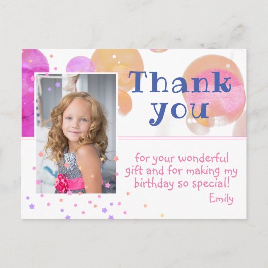 モダンBubbles写真ガーリー誕生日ありがとう ポストカード (正面)