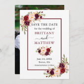 モダンBurgundyフレエレガントームのフローラ写真 セーブザデート (正面/裏面)