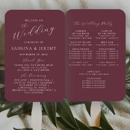 モダンBurgundy書道台本結婚式 プログラム ハンドファン