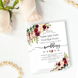 モダンBurgundy Marsalaフローラの手書き結婚入力 招待状