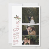 モダンBurgundy Merry Christmasタイポグラフィ3写真 シーズンカード (正面)