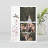 モダンBurgundy Merry Christmasタイポグラフィ4写真 シーズンカード (スタンド正面)