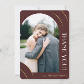 モダンBurgundy Photo結婚's サンキューカード (正面)