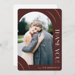 モダンBurgundy Photo結婚's サンキューカード