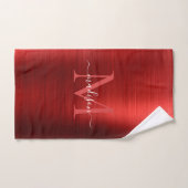 モダンBurgundy Red Brushed Metal Monogramスクリプト バスタオルセット (ハンドタオル)
