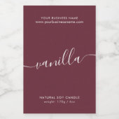 モダンburgundy red script candle製品ラベル フードラベル (シングルラベル)