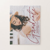 モダンBurgundy Script写真卒業 ジグソーパズル (縦)