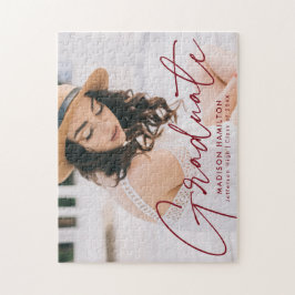 モダンBurgundy Script写真卒業 ジグソーパズル