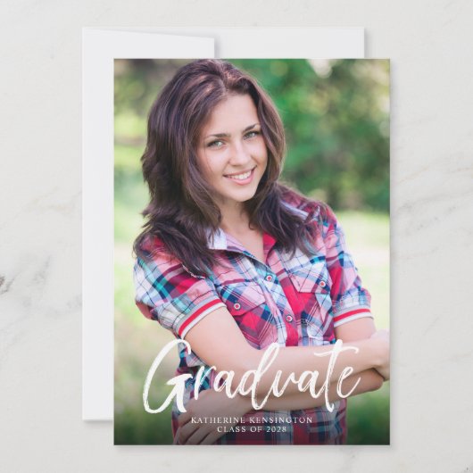 モダンBurgundy Script写真卒業 案内状 (正面)