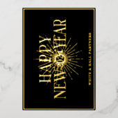 モダンBusiness Happy New Yearロゴ |黒い金ゴールド 箔シーズンカード (正面)