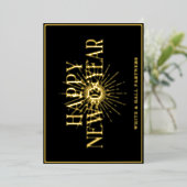 モダンBusiness Happy New Yearロゴ |黒い金ゴールド 箔シーズンカード (立ち正面)