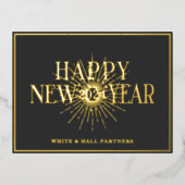 モダンBusiness Happy New Yearロゴ |黒い金ゴールド 箔シーズンポストカード (正面)