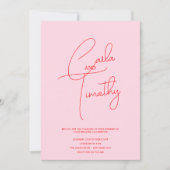 モダンCaliggraphy Script Red Pink's 結婚 招待状 (正面)