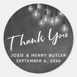 モダンChalkboard & Edison Lights Thank You ラウンドシール