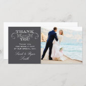 モダンCharcoal Grayの写結婚真サンキューカード サンキューカード (正面/裏面)
