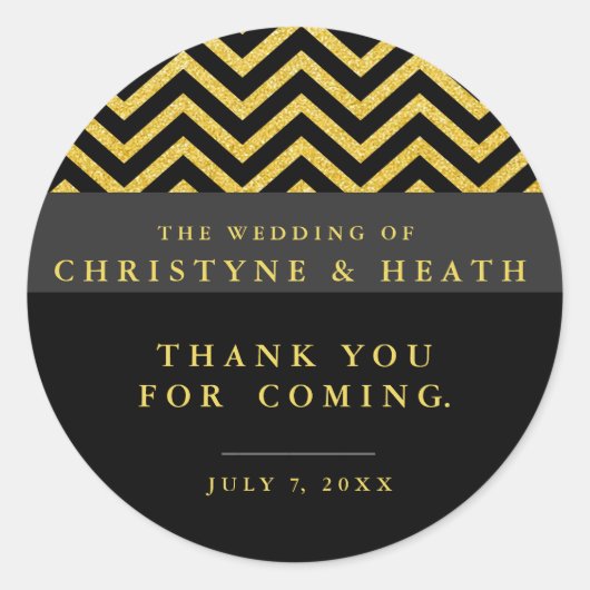 モダンChevronブラック&金ゴールドエレガントパーティー ラウンドシール (正面)