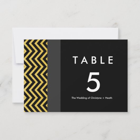 モダンChevron Black & Data Table Number Card 招待状 (正面)