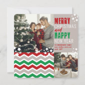 モダンChevron Merry Christmas Happy New Year Photo シーズンカード (正面)