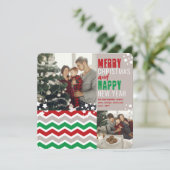 モダンChevron Merry Christmas Happy New Year Photo シーズンカード (スタンド正面)