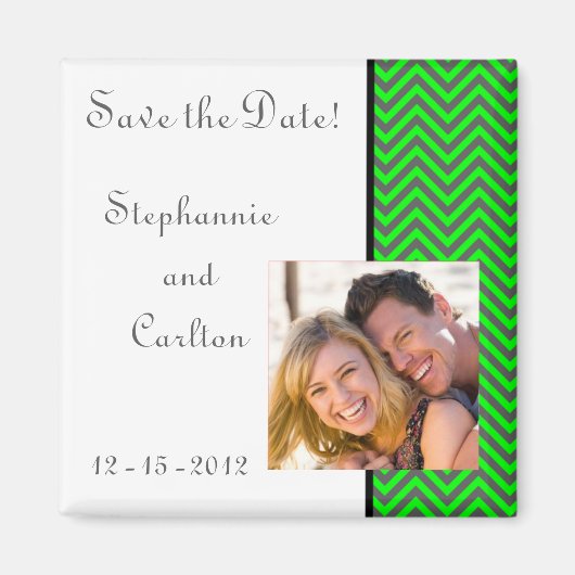 モダンChevron Neon Green/Gray Announcement Magnet マグネット (正面)