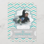 モダンchevron pattern christmas flat photo card シーズンカード (正面/裏面)