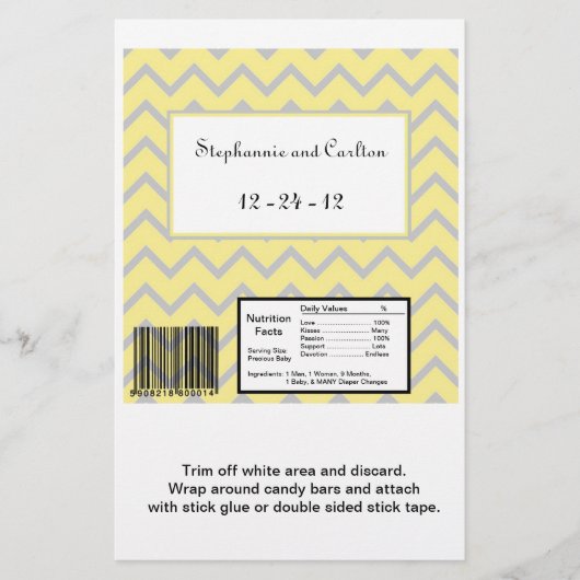 モダンChevron Yellow/Gray's 結婚 Candy Wrapper (正面)