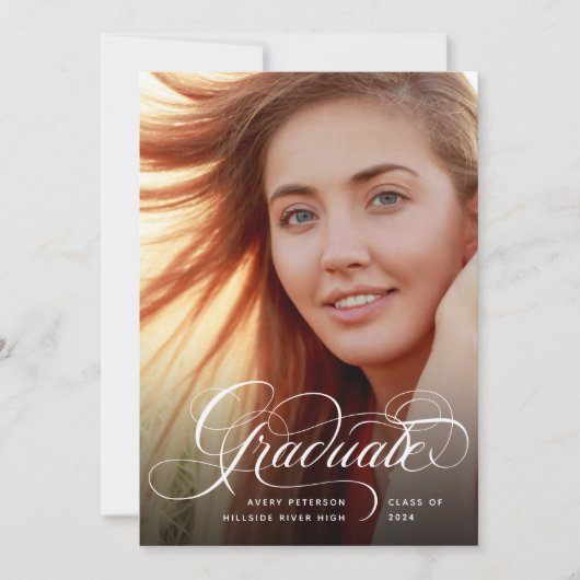 モダンChic Script Graduate Photo Announcement 案内状 (正面)