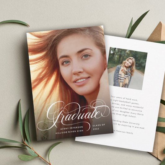 モダンChic Script Graduate Photo Announcement 案内状