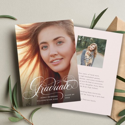 モダンChic Script Graduate Photo Announcement 案内状