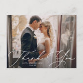 モダンChic Script Two Photo's 結婚 Thank You ポストカード (正面)