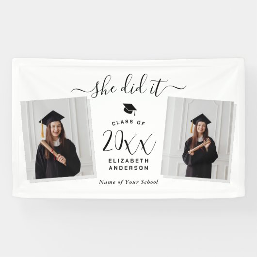 モダンChic She Did It Graduate 2写真卒業 横断幕 (横)