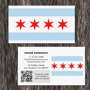 モダンChicago Business Card, Chicago Flag /アメリカ 名刺