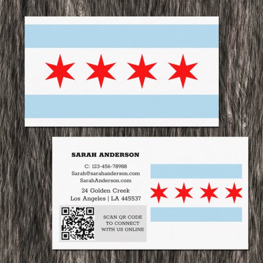 モダンChicago Business Card, Chicago Flag /アメリカ 名刺