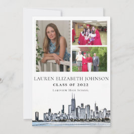 モダンChicago Skyline 3 Photo Collage卒業 案内状