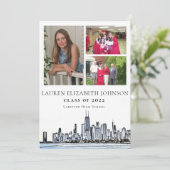 モダンChicago Skyline 3 Photo Collage卒業 案内状 (スタンド正面)