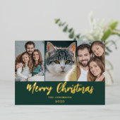 モダンChristmas 3フォト金ゴールド 箔シーズンカード (立ち正面)