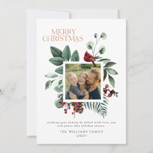 モダンChristmas Botanical Square Folies 1写真 シーズンカード (正面)