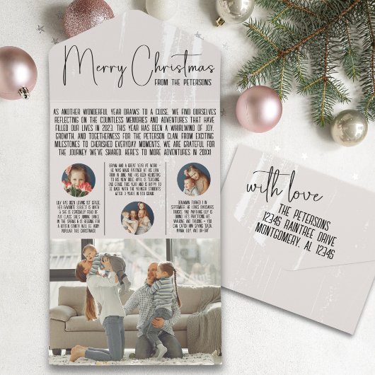 モダンChristmas Card Year in Review Newsletter オールインワン招待状