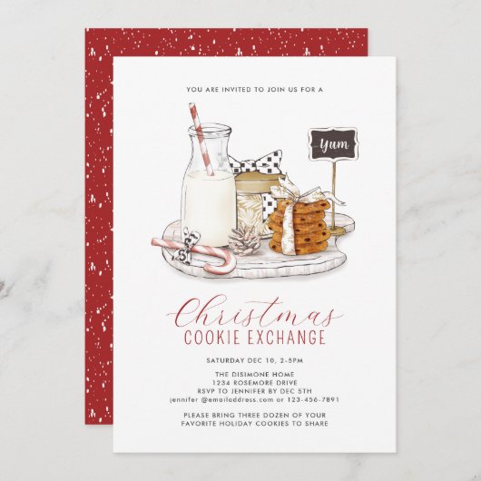 モダンChristmas Cookie Exchange 招待状 (正面/裏面)