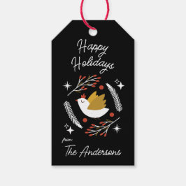 モダンChristmas DoveとBerryのカスタマイズ ギフトタグ