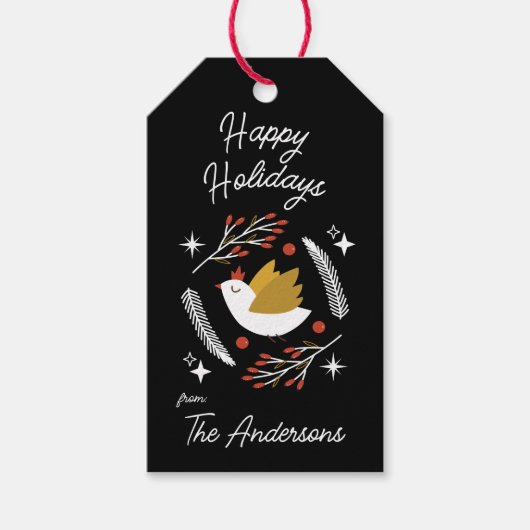 モダンChristmas DoveとBerryのカスタマイズ ギフトタグ (正面)