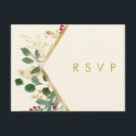 モダンChristmas Greenery Cream Song Request RSVP ポストカード<br><div class="desc">このモダンクリスマスの緑のクリーム曲のリクエストRSVPポストカードはあなたの冬の結婚式にシンプル最適である。幾何学的な金ゴールドフォイルとフェイク、緑のユーカリと赤いウインターベリーのtouchとミニマルな植物水色で設計。すべてクラシッククリームの背景。これらの要与え素はモダン確か感じに、あなたはの外観を完成させるために行く！自分の写真でパーソナライズすること保も、そのままパーソナライズすることも。コレクションの残りの部分を見て、あなたのテーマを完成結婚させなさい！</div>