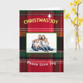 モダンChristmas Joy Peace Love Family写真 カード (黄色い花)