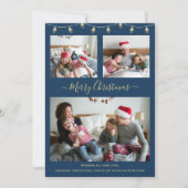 モダンChristmas Navy Blue金ゴールドコラージュ シーズンカード (正面)