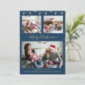 モダンChristmas Navy Blue金ゴールドコラージュ シーズンカード (スタンド正面)