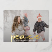 モダンCHRISTMAS PEACE Handレタリング家族写真 箔シーズンカード (正面)