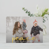 モダンCHRISTMAS PEACE Handレタリング家族写真 箔シーズンカード (立ち正面)