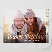 モダンCHRISTMAS PHOTO Greetingバラ金ゴールド 箔シーズンポストカード (正面)